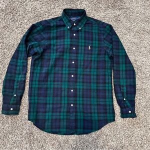 Men’s Polo Ralph Lauren Green and Blue Plaid Button Down Shirt size M